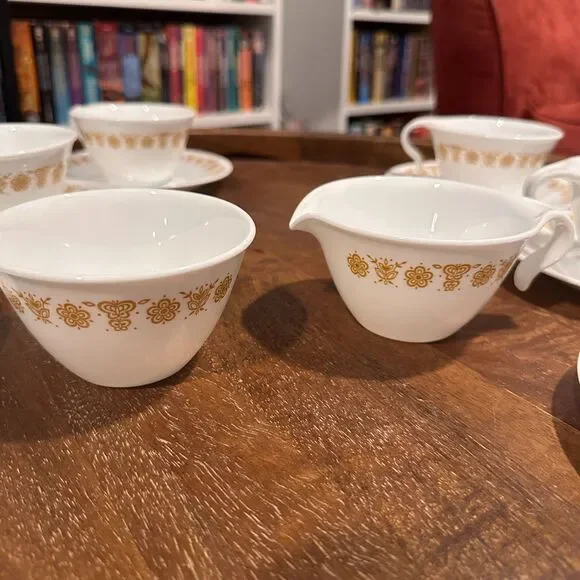 Vintage Pyrex Corelle Corning ware Gold Butterfly Tea Set 18 pieces Cottage Core